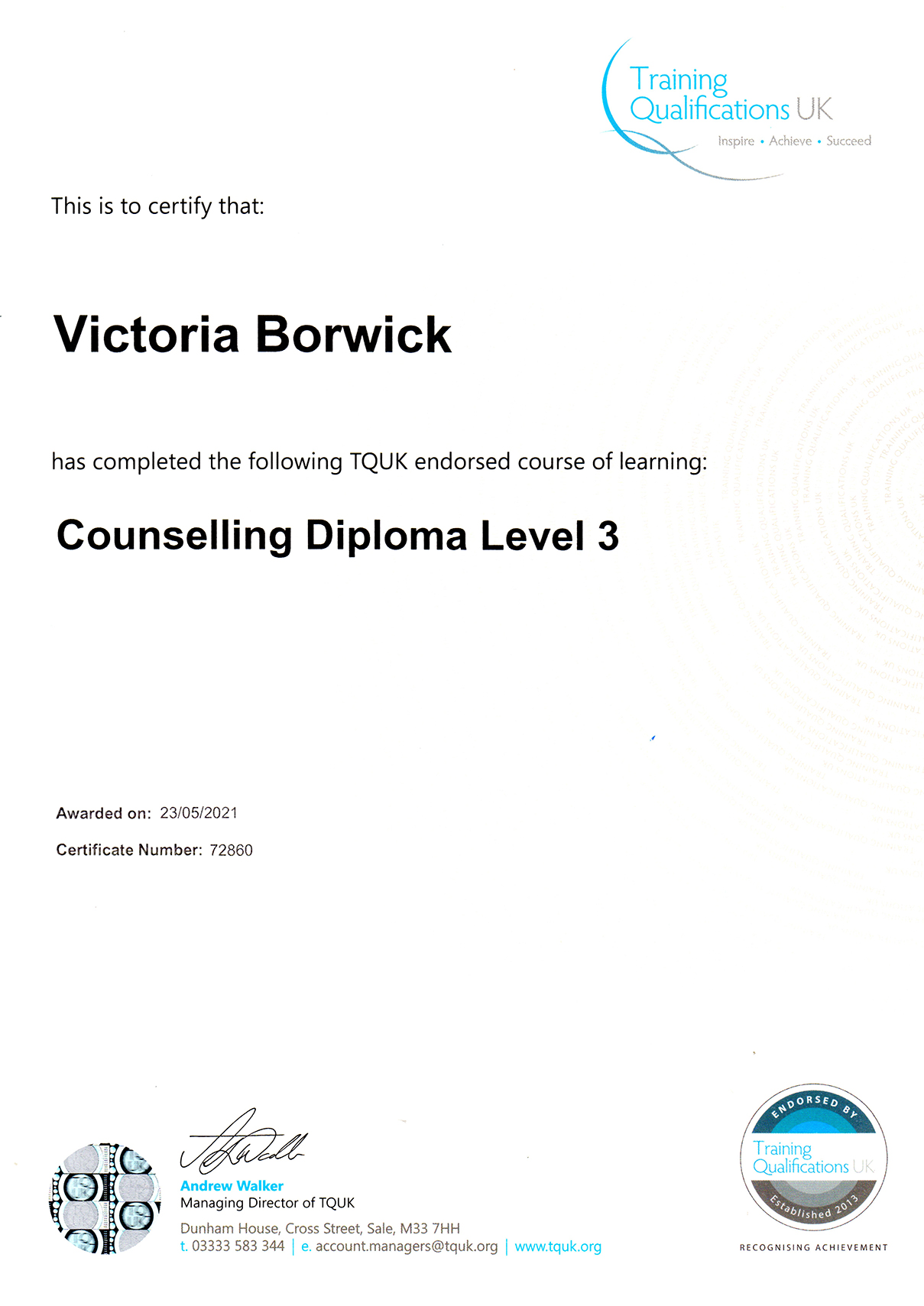 VB Counselling Diploma 1